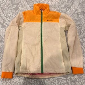 cotopaxi Women's Cream and Orange Lightweight Jacket with Green Zipper